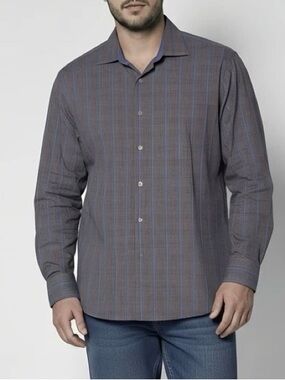 Tattersall Blue Brown & White Plaid Button Down Shirt